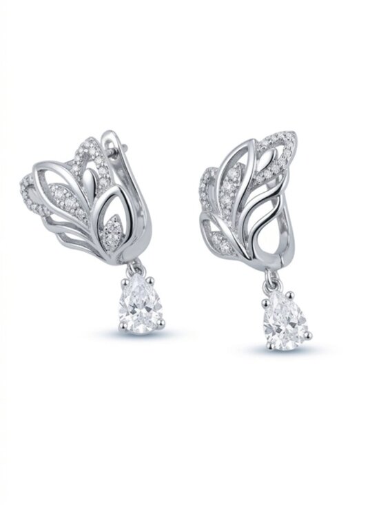Pandora Jewelry - Winged Crystal Leaf Drop Earrings